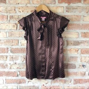 Pixie Hopkins NWOT brown polka dot silk blouse S